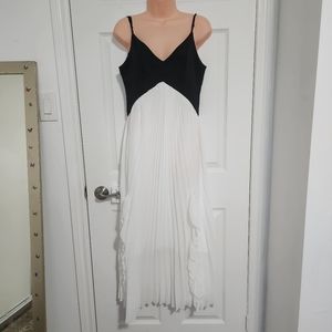 Black and White Cottagecore Dress Pleated Ruffled Sweetheart Line, A-Line Dress